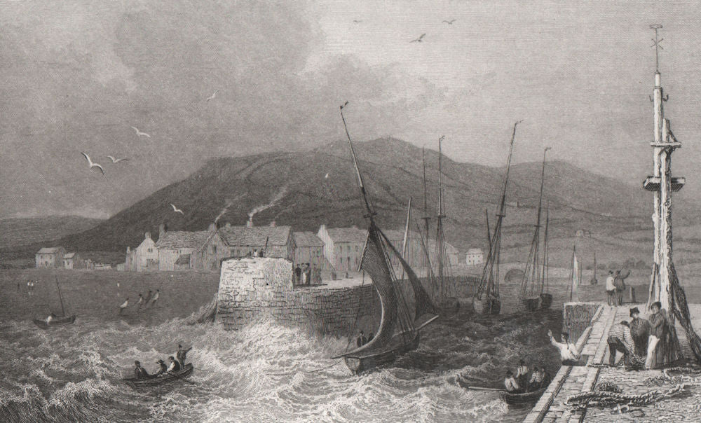 Aberaeron, Cardiganshire, Wales, by Henry Gastineau 1835 old antique print